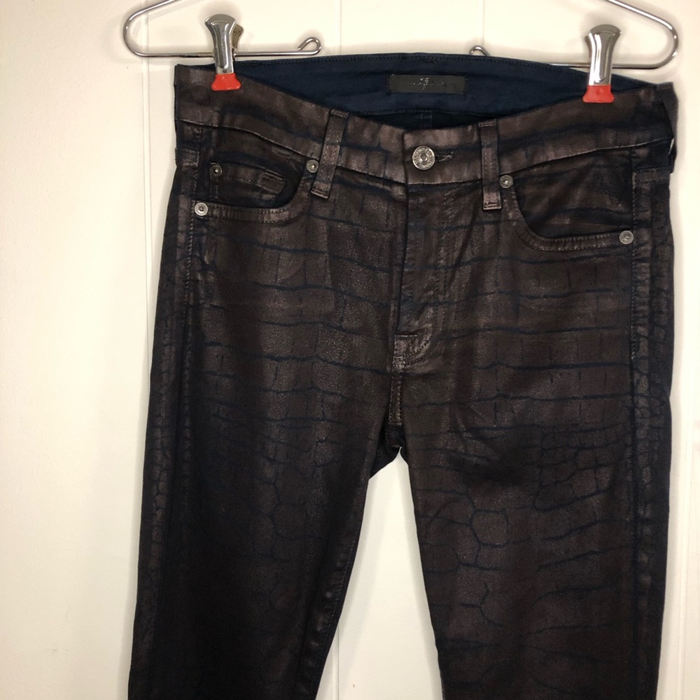 7 For All Mankind Brown/Black Croc Print Skinny Pants Size 27